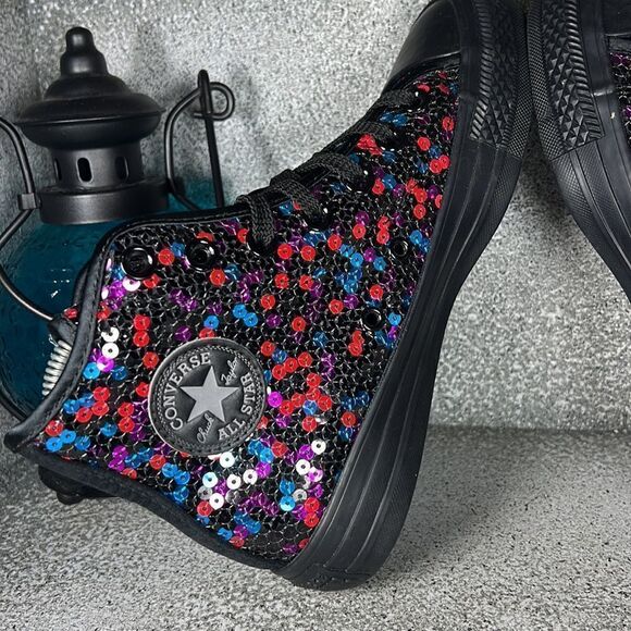 Converse CTAS HI Top Sequins BLACK/BLUE/CHERRY RED Sneakers Shoes Size 5 3.5 - Picture 4 of 10